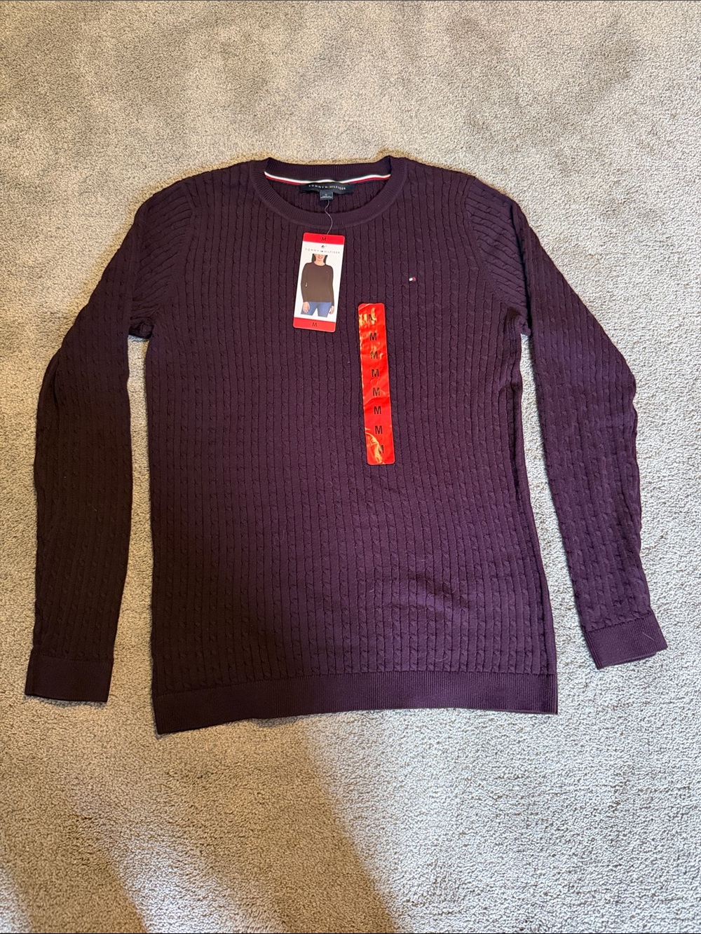 Tommy Hilfiger Women’s Cable Knit Crewneck Sweater - Plum